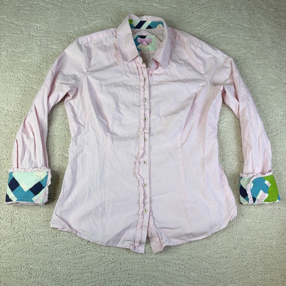 Women's Lilly Pulitzer Size 8 Button Flip Cuff Pink Blouse